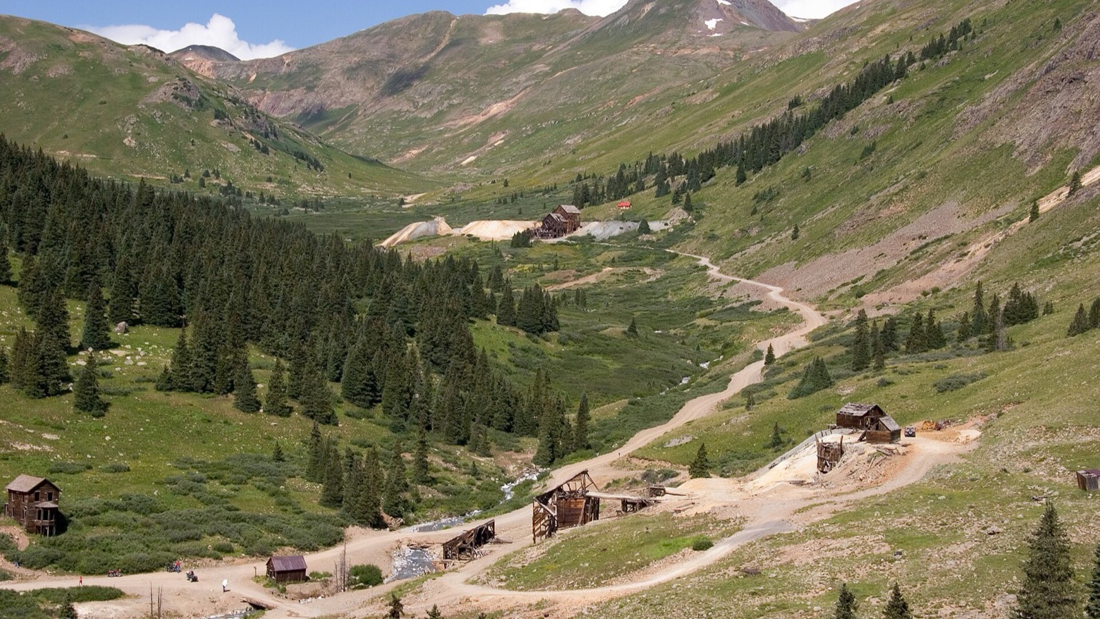 The preserved mining buildings of Animas Forks ghost town in the high San Juans