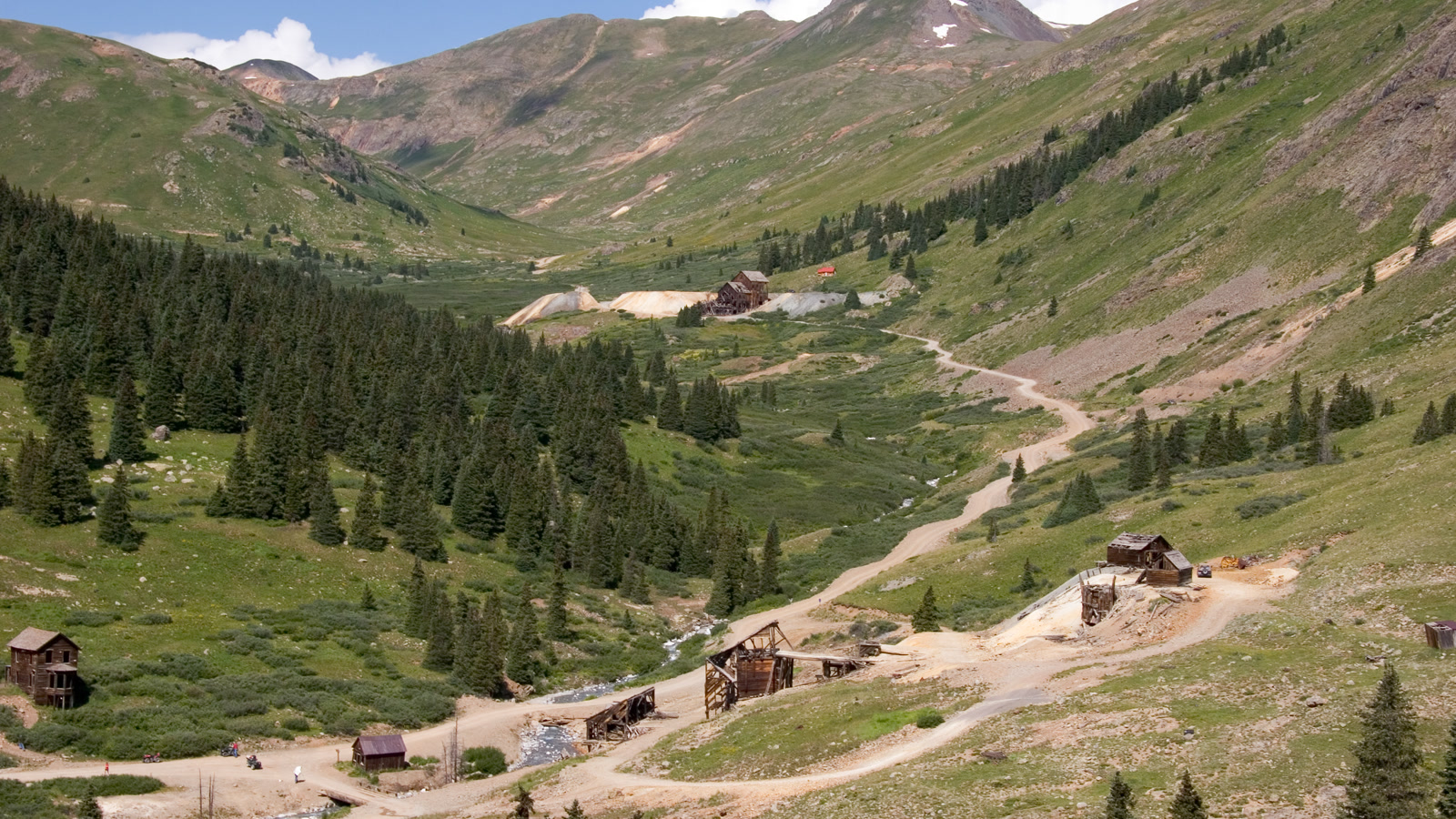 The restored mining structures of Animas Forks ghost town, the historic heart of the Engineer and Cinnamon pass country