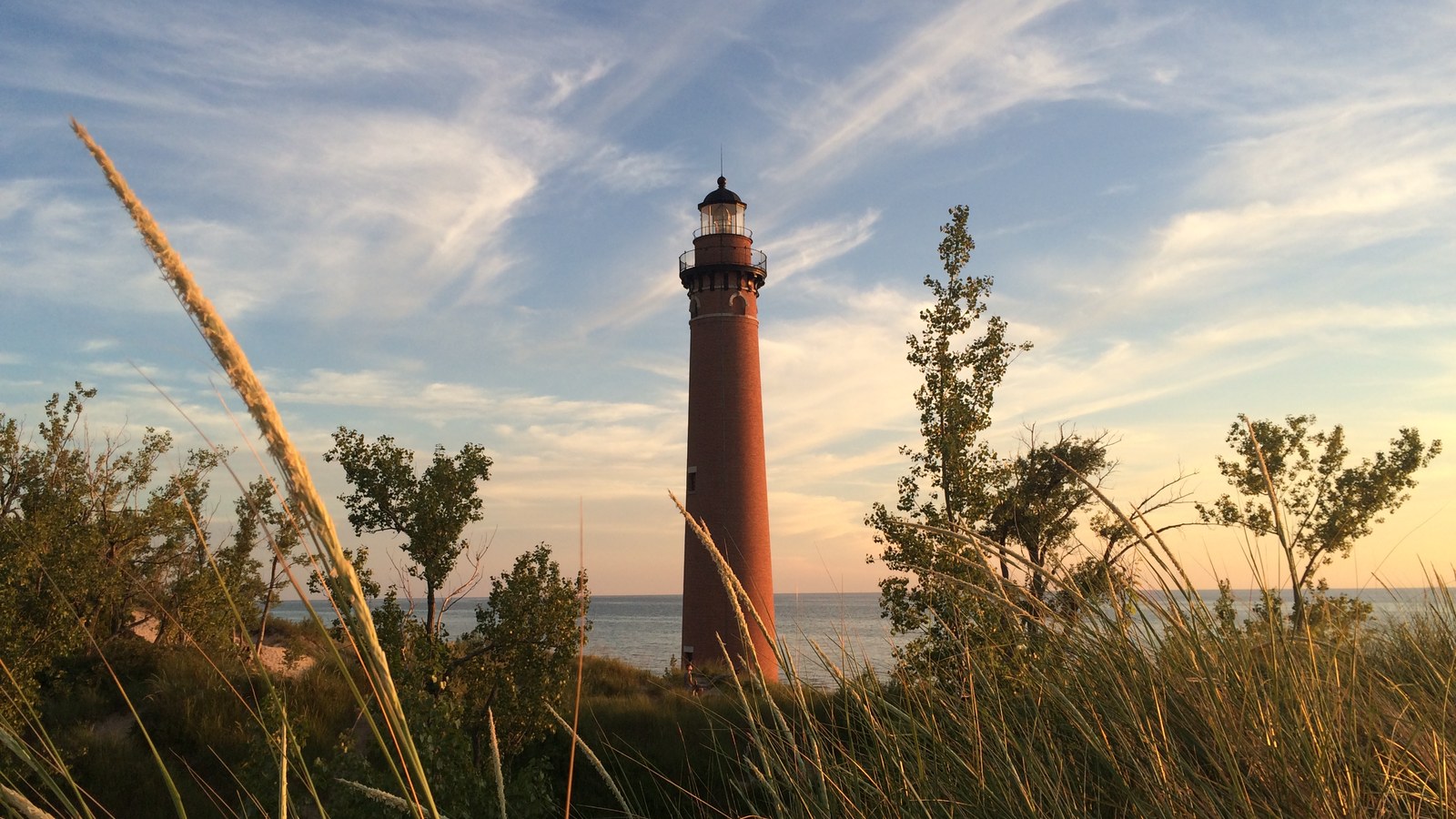 Little Sable Point Lighthouse rising from the dunes on the Lake Michigan shore near Silver Lake State Park.